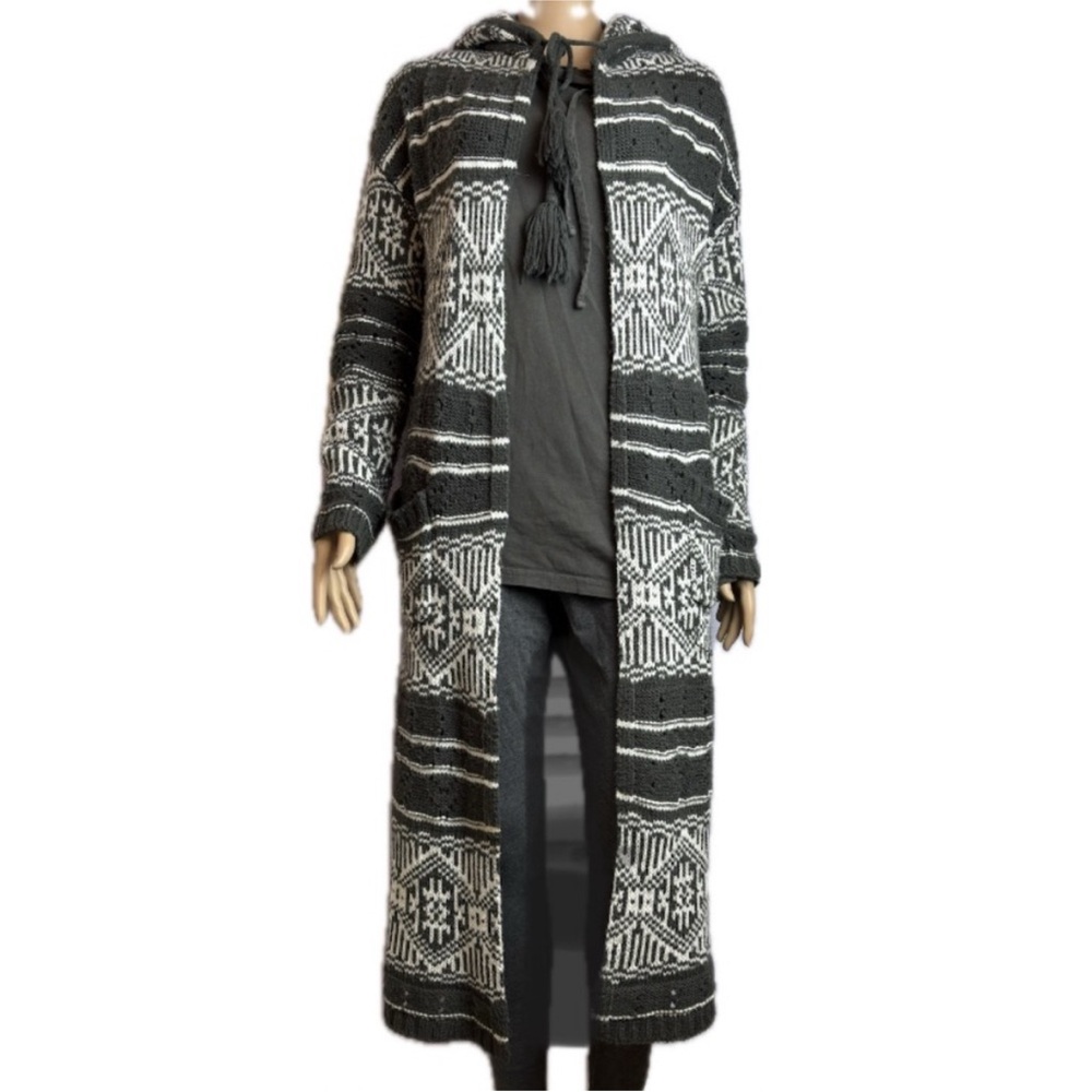 Forever 21 extra long winter open cardigan hooded sweater with slouch pockets